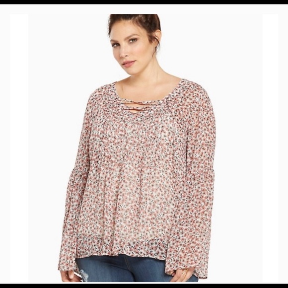 torrid Tops - Torrid Chiffon Lace Up Top Floral Blouse